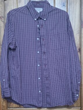 Duluth Trading Co WrinkleFighter Trim Fit Burgundy Plaid L/S Button-Down Shirt